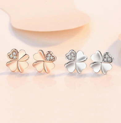 Ohrstecker Kleeblatt Sterling Silber 925 Zirkonia Damen Ohrringe Glücksbringer - Bild 1 von 4
