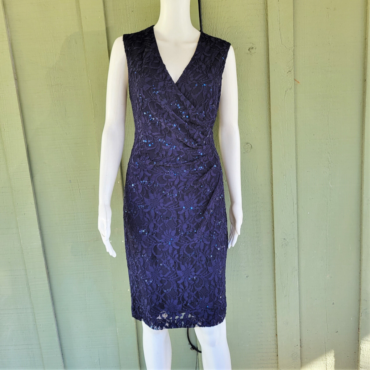 chinese dress ladies Lauren by Ralph Lauren Women's Galinda Lace-Bodice Sheath Dress (4, Navy)  at Amazon Women's Clothing store main image 0