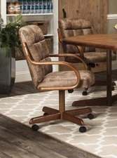 Bernard Dining Swivel-Tilt Caster Arm Chair Armchair Rawhide Microsuede & Pecan