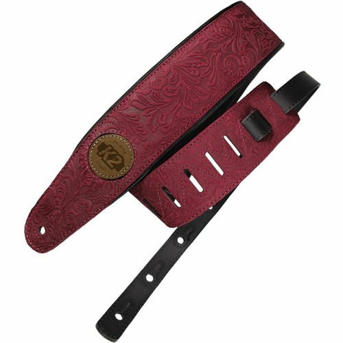 K2 Brazilian Leather Garment 3" Guitar strap, Floral Burgundy K2VTSL53 - Picture 1 of 2