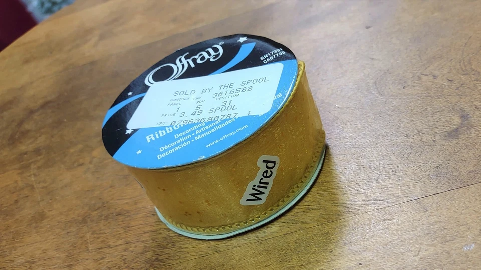 Lot Of 8 Rolls Of Gold Ribbon Wire Edge Glitter Flomo Various Sizes - Image 4 of 4