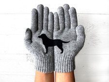 TALKINGLOVES Handmade Angora Women Kids Grey Gloves LABRADOR RETRIEVER DOG