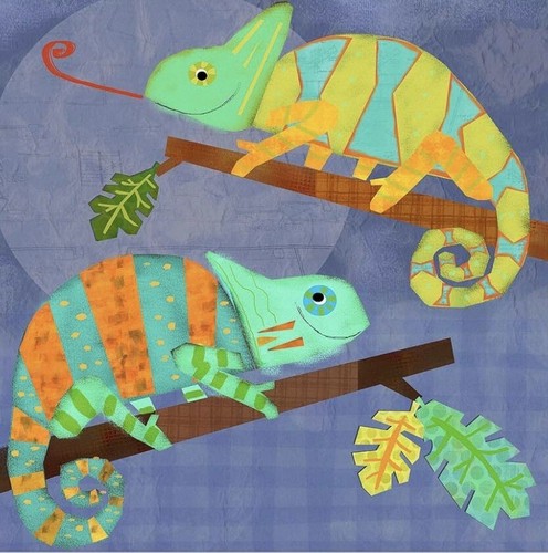 Oopsy Daisy zwei Leguane Leinwand Wandbild - Kunst für Kinder 14”x14”