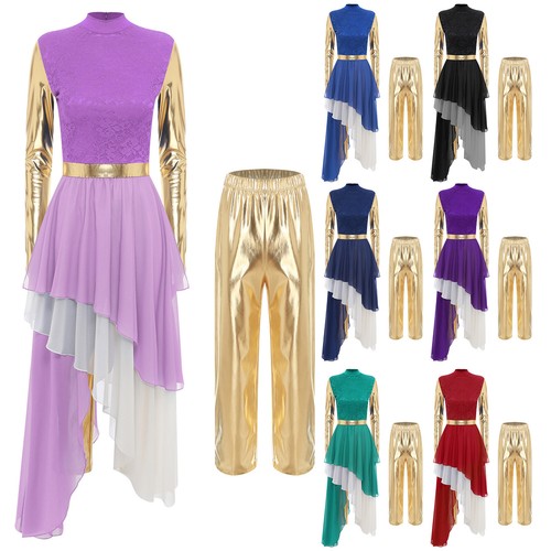 Women Outfit Long Sleeve Dancewear Leg Trousers Dress Church Liturgical Spirit - Picture 5 of 93