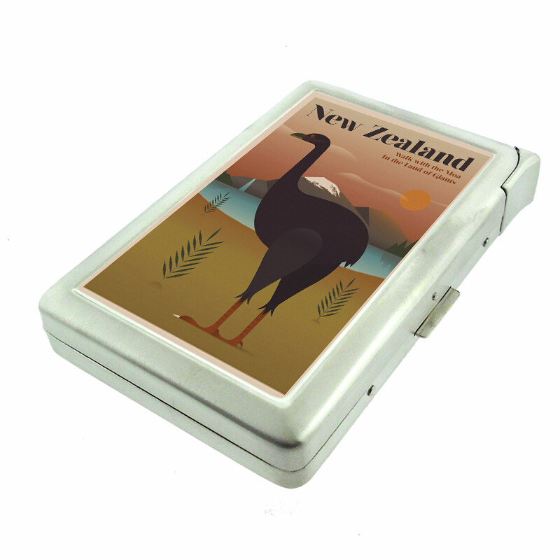 New Zealand Vintage Em2 Cigarette Case with Built in Lighter Metal Wallet