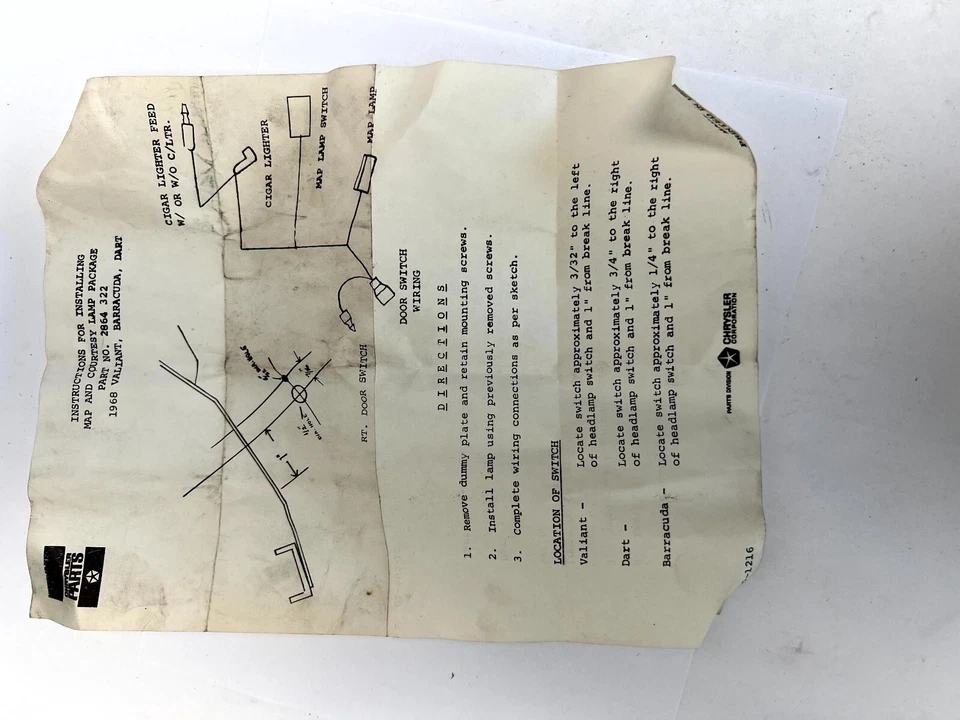 Plymouth Dodge Valiant Dart 1968-1969 mapa cortesía paquete de lámpara ligera nuevo de lote nuevo 2864322 Foto 2 de 4