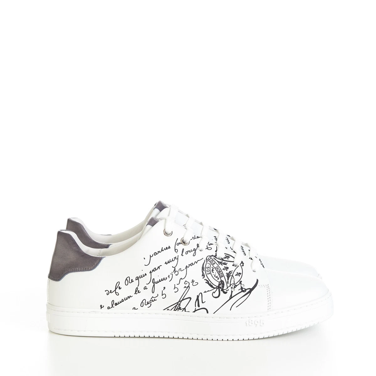 BERLUTI 1230$ Playtime Scritto Sneaker In White Leather & Gray Patina Leather