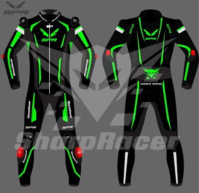 Sharp Racer SPR Green & Black Leather Motorcycle Racing Suit - for Men & Women