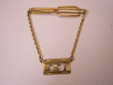 EET Monogram Initial Letter Vintage SWANK Pendant Chain Tie Bar Clip