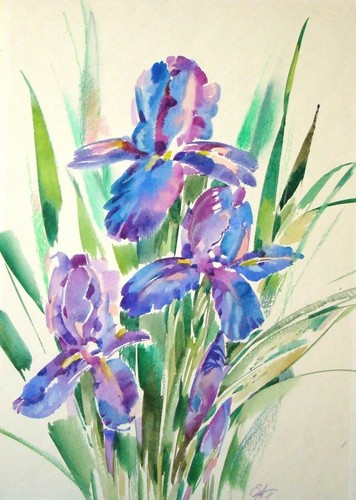 "Iris" Aquarell 41x29 cm Nicht drucken Gemälde des Autors Razumeiko Katerina