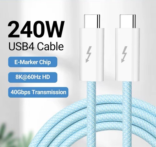 ⚡️Thunderbolt 4 Pro 40Gbps USB4 USB Type C 240W Light Blue Data Cable 6 ft - 第 1/9 張圖片