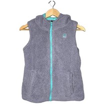 FILA Girls Gray Fleece Faux Fur Zipper Front Vest With Hood Size M 10-12