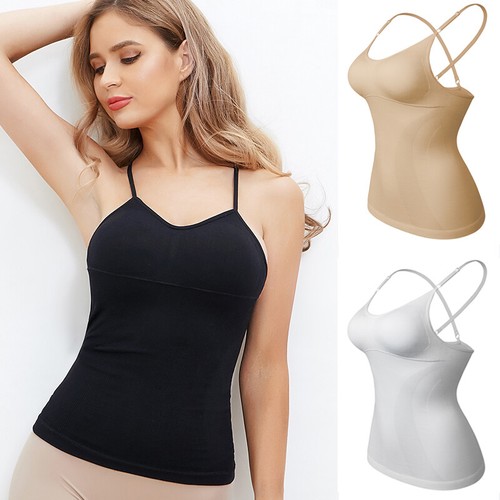 Women Camisole Slimming Body Shaper Vest Shirt Cotton Cami Tank Top Built-in Bra - 第 1/22 張圖片