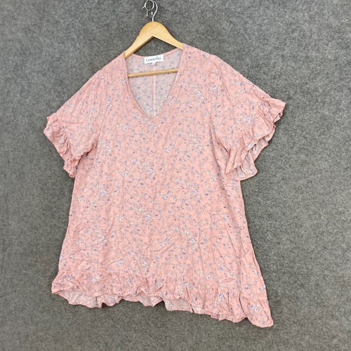 Curvaceous Tunic Top Womens Plus Size Small Pink Floral V-Neck Rayon 23201 - Picture 2 of 10