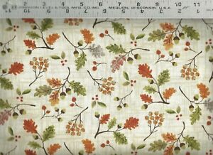 Spotted Acorns Flower Leaf Branches 100% Cotton Fabric Spotted Acorns Flower Leaf Branches 100% Cotton Fabric