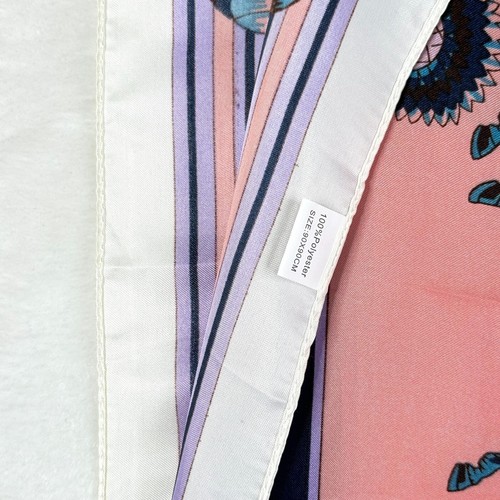 Vintage Satin Equestrian Horse Print 90 cm x 90 cm Square Scarf Pink Multicolor - Picture 3 of 3