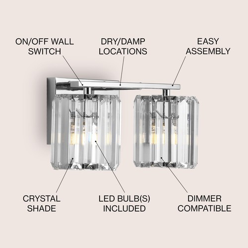 JONATHAN Y JYL3553A Coco Prism Vintage 13.5" 2-Light Metal/Glass Classic Glam... - Picture 3 of 6