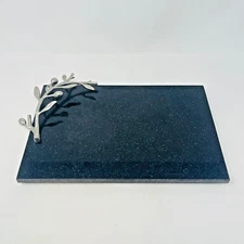 Michael Aram Cheese Board Black Marble Metal Olive Branch Leaves Charcuterie VTG