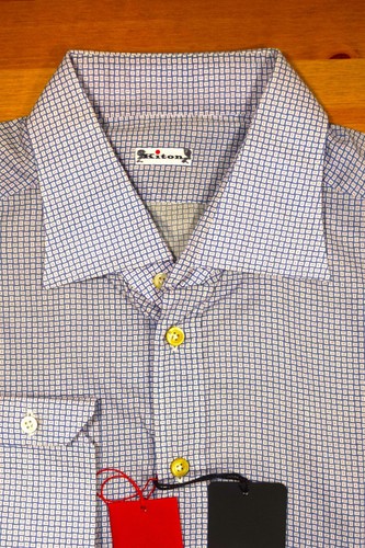 $995 NUEVA CAMISA KITON Azul Blanco Gingham a cuadros algodón talla 18.5 ee. uu. 46 eu 2xl - Imagen 3 de 22