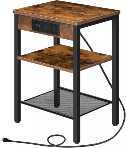 Beistelltisch mit Ladestation und USB-Anschlüssen, 3-stufiger Nachttisch mit verstellbarem - Bild 1 von 8