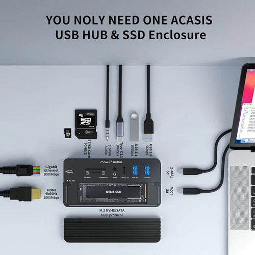 10 en 1 USB 3.1 10Gbps USB Docking Hub con M.2 NVMe/SATA SSD Gabinete Salida HDMI - Imagen 3 de 17