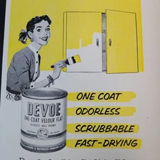 1953 Devoe Paints Vintage Print Ad One Coat Velour Flat Odorless Scrubbable NY