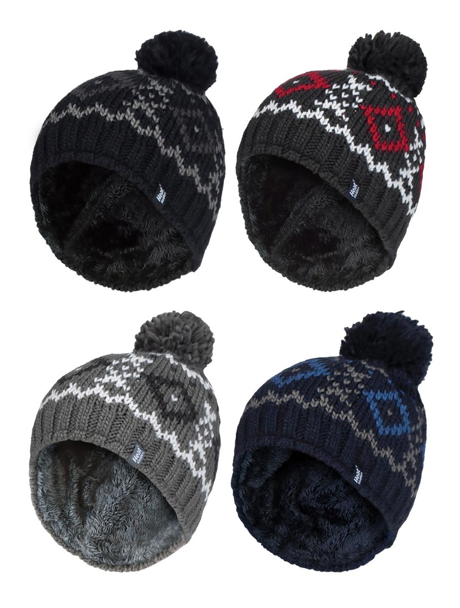 Soportes de calor - Sombrero de bobble térmico cálido tejido grueso para hombre con pompón