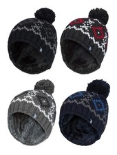 Heat Holders - Mens Chunky Knit Winter Warm Thermal Bobble Hat with Pom Pom
