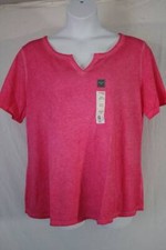 Womens Tee Plus Size 2X Top Ladies Shirt 20w - 22w Relaxed Fit Notch Neck Pink