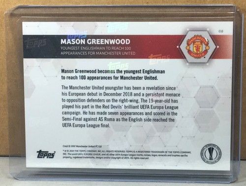 2021 TOPPS NOW #16 MASON GREENWOOD Manchester United 100 UEFA Europa League - Picture 2 of 2