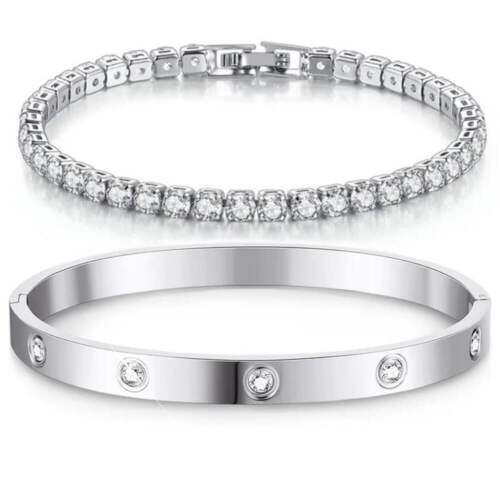 Stackable Gold Bracelets Bangles for Women Girls 14K Gold Plated Cubic Zirconia - Picture 6 of 22