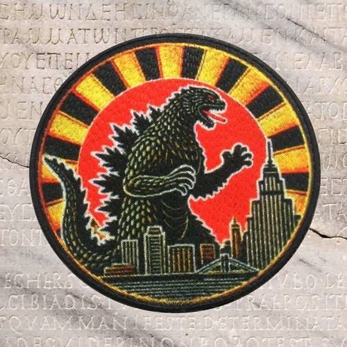 Kaiju Monster Patch – Godzilla Iron-On Applique, Tokyo Japan Monster Rising Sun