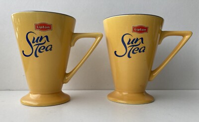 2 x Churchill Art Deco gelbe Tassen mit Lipton Sun Tee Logo - Sammlerstück