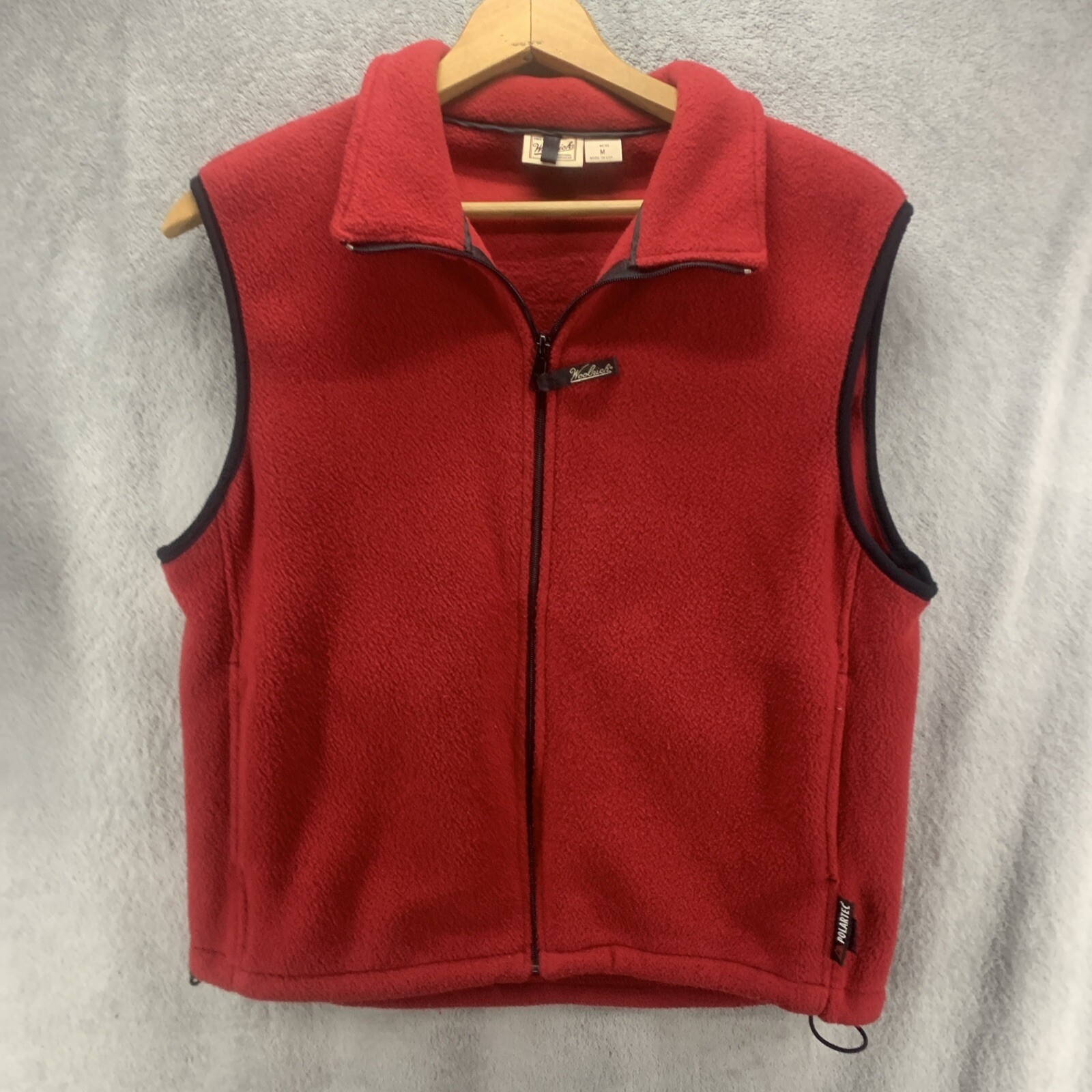 VTG Woolrich Fleece Zip Vest Men’s Medium Deep Ruby Red with Pockets USA Made