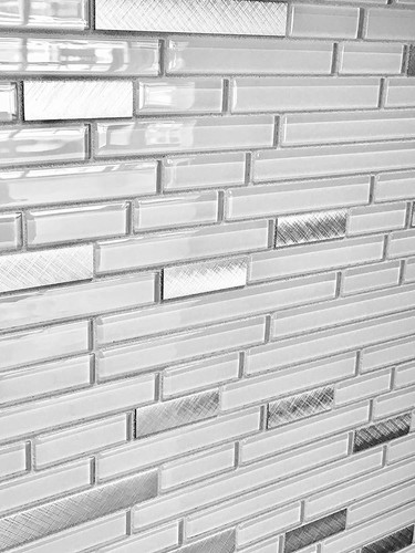 Pure White Glass and Brushed Aluminum 12x12 Matchstick Mix Mosaic Wall Tile - Picture 6 of 7