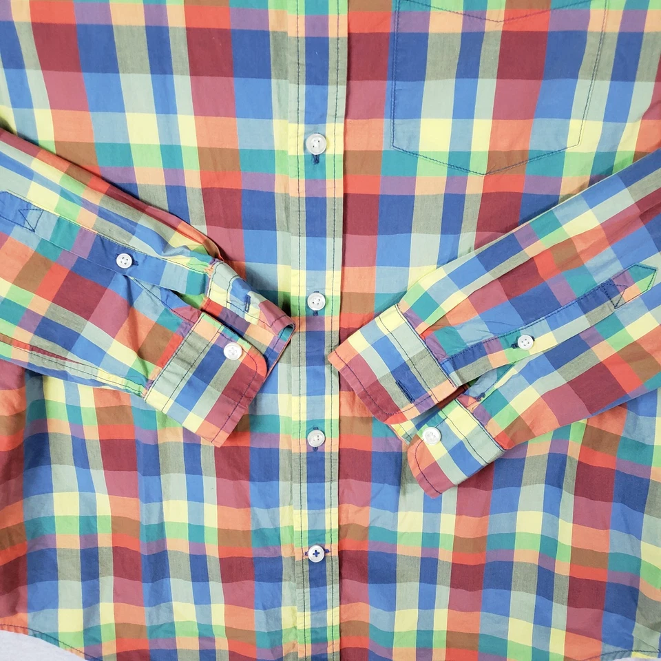 Camisa de vestir Gap para hombre M mediana azul rojo amarillo a cuadros informal manga larga abotonada Foto 2 de 4