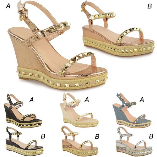 Womens Ladies Rose Gold Stud Wedge 