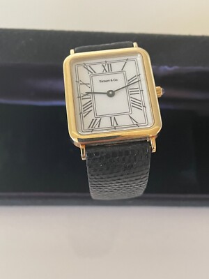 Tiffany & Co. 14K Gold Men's Classic Manual Watch Genuine Lizard