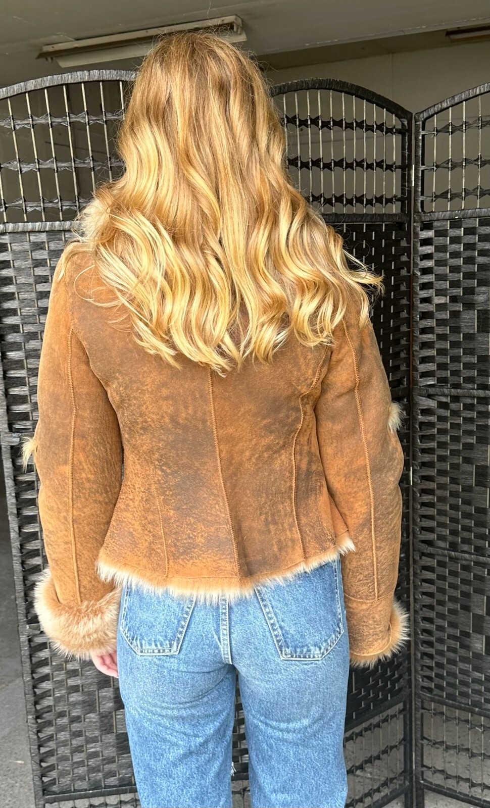 Button Front Brown Shearling Lamb Jacket w/ Tosca… - image 2