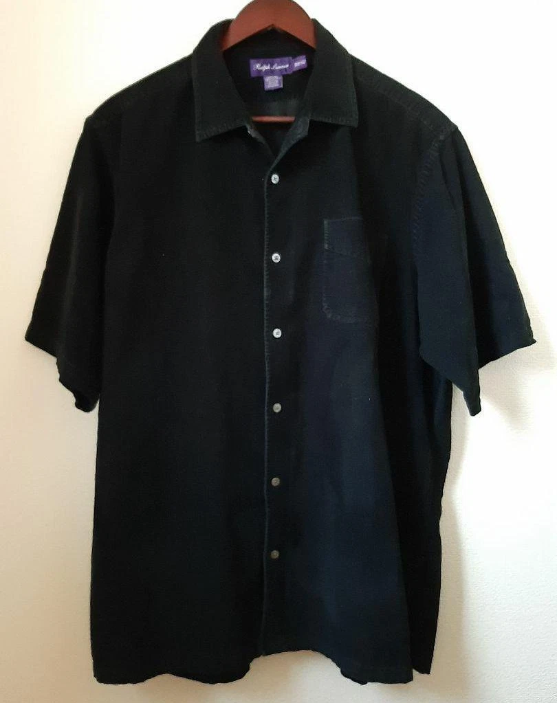 RALPH LAUREN PURPLE LABEL Open collar Shirt Size L Black Authentic Men Used