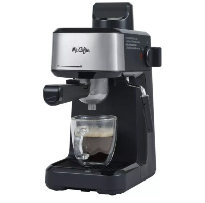 Mr. Coffee 8 floz Steam Espresso Maker Brewing Frothing Wand Black Pitcher OpenB