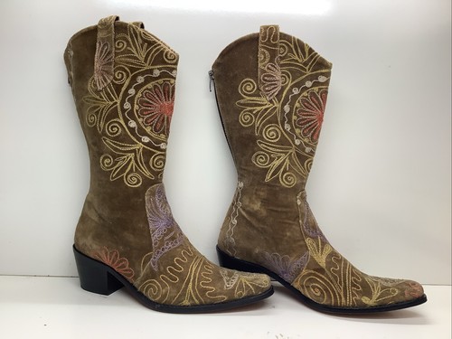 WOMENS VELVET REED COWBOY SUEDE SNIP TO BROWN STITCHED BOOTS SIZE 37 - Picture 3 of 10