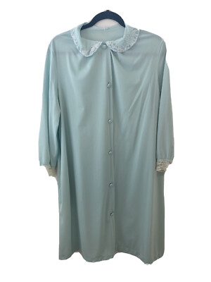 VTG Gossard Artemis Green Peignor Robe Nightgown Nightie Lace Antron Nylon Sz L