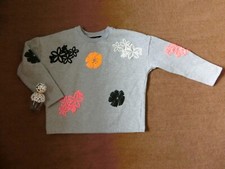 Nine West Flower Patchwork Cotton Long Sleeves Crew Neck Cropped Jumper -Grey, S