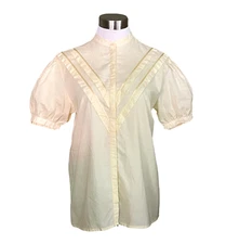 Vintage 70s Cacharel Paris Womens Blouse Sz Small Butter Yellow Puff Sleeve Top