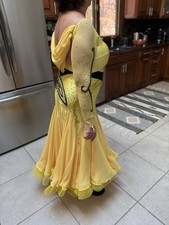 Smooth Yellow Black Ballroom Dance Dress Size M 8-10 Long Sleeve Preciosa Crys
