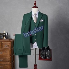 British Men's Two Buttons 3pcs Suits Jacket Vest Pants Formal Dress Wedding Slim