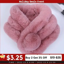 Women Winter Warm Thicken Scarfs Faux Fur Plush Cross Collar Scarf Shawl Warm So