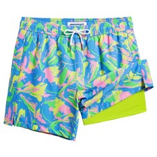 Mens Swim Trunks with Compression Liner 5 Inch, Quick Dry Bathing Suit with Z...