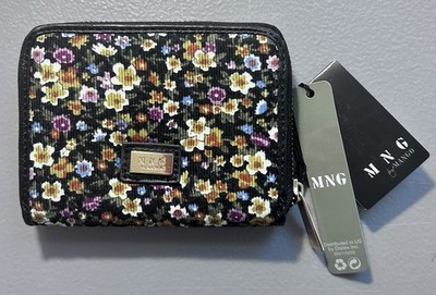 Black Corduroy Zipper Wallet Ditsy Daisy MNG By Mango NEW With Tags